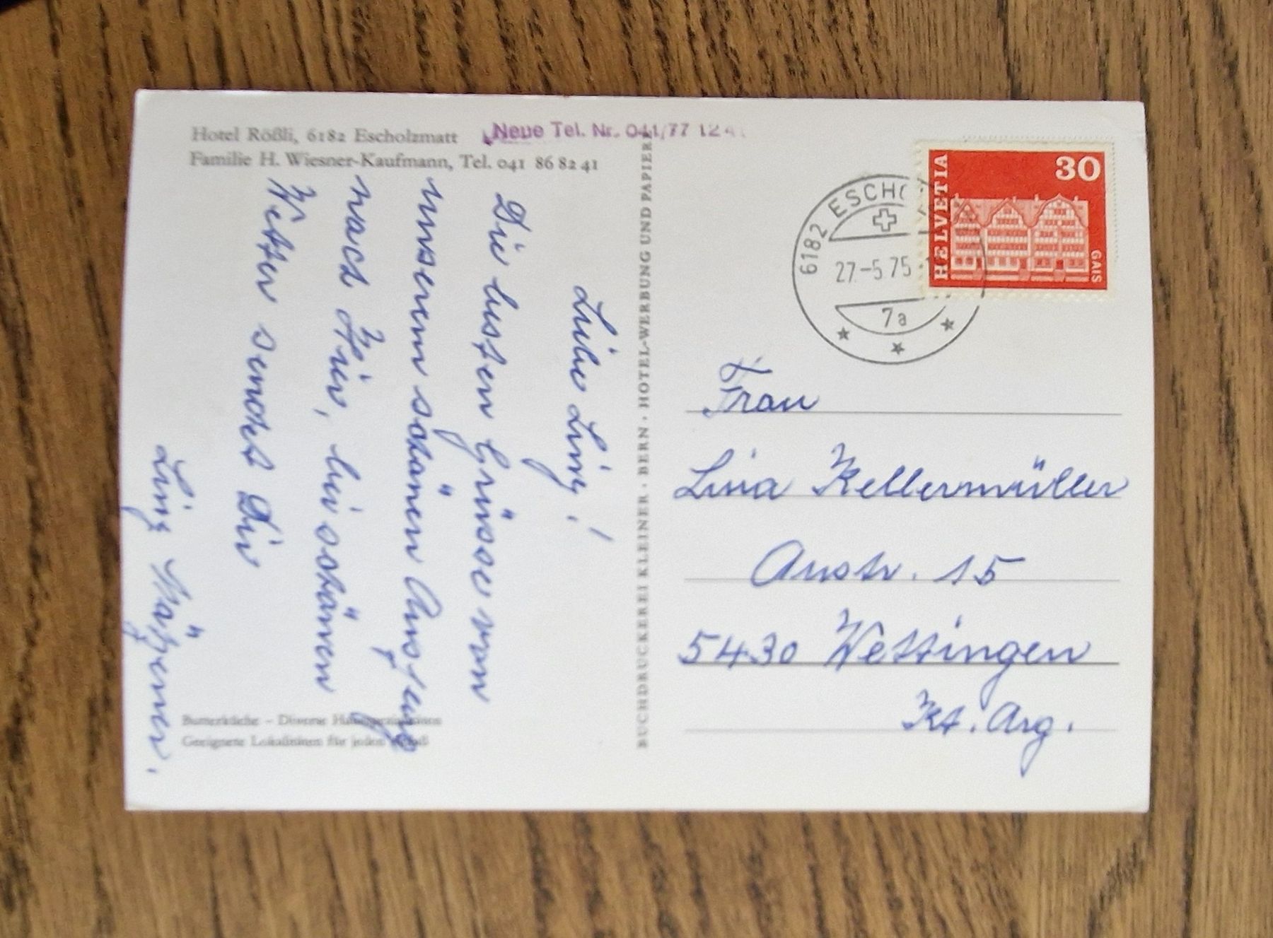 Cartoline postali: Hotel Rössli, Escholzmatt 1975 – Usato da Ebikon venduto da Donar50 1