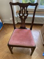 Stuhl Antik Holz mit Stoff Sitz rosa guter Zustand