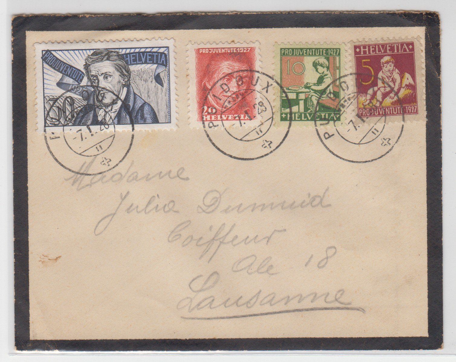 Alle Briefmarken: Pro Juventute 1927 sur carte – Gebraucht aus Boécourt von Denteles66