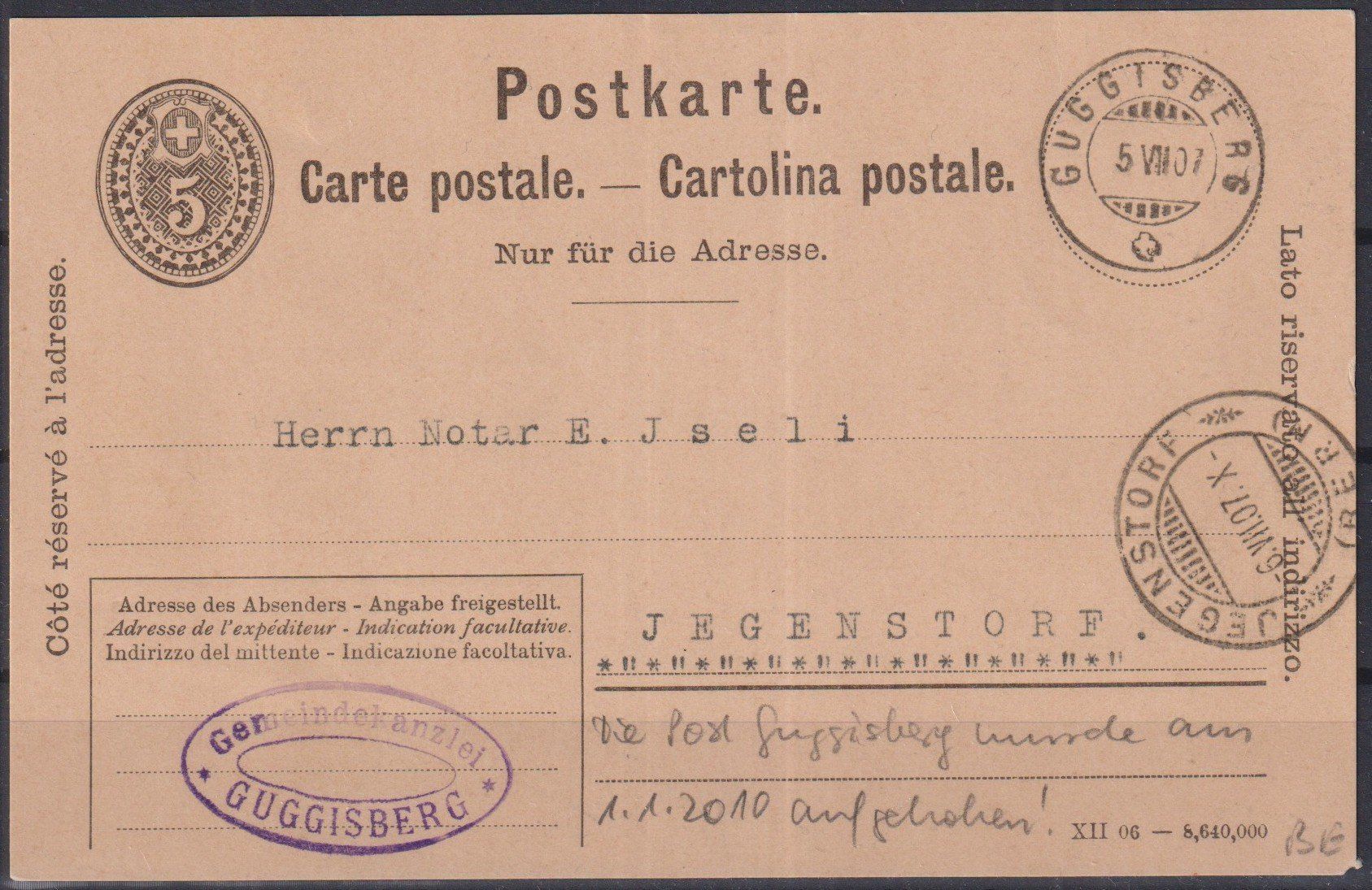 Tutti i francobolli: D76) Postkarte Stempel Guggisberg – Usato da Claro venduto da Chanty7