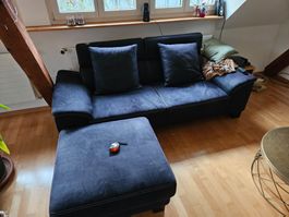 Sofa mit Hocker, schwarz, guter Zustand, 220cm