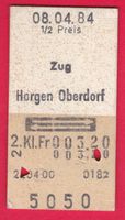KARTON BILLETT,ZUG - HORGEN OBERDORF,RETOUR,2.KLASSE,HALBTAX