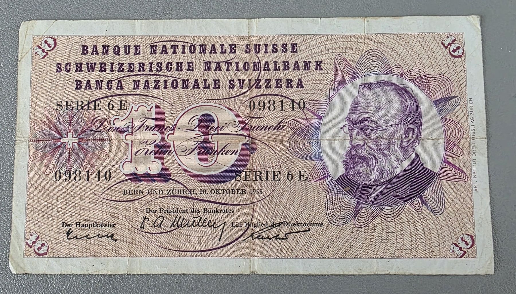 Banconote: 10 Fr. Serie 6E - 20 oktober 1955 – Usato da Niederuzwil venduto da 262305
