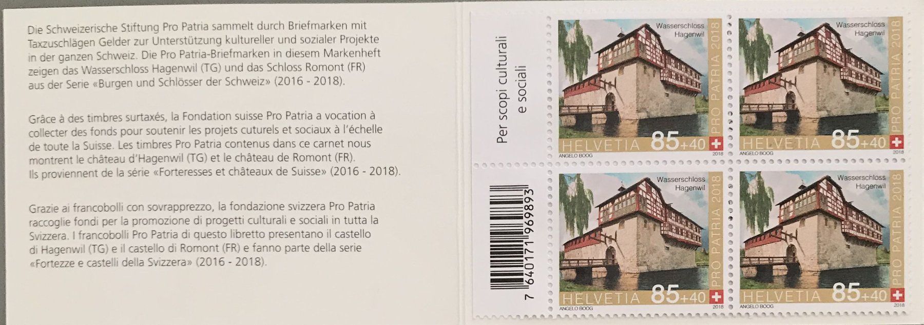 Tutti i francobolli: 2018 MH Pro Patria postfrisch Postpreis 14.-   KW Fr. 42.- – Nuovo (secondo la descrizione) da Eggersriet venduto da stamp303 2