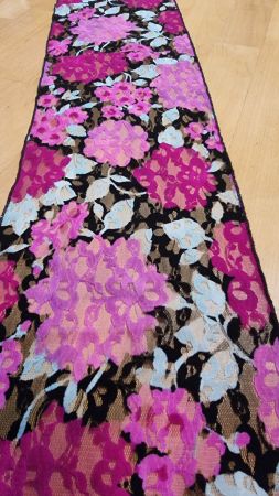 Damen Schal, Blumenmuster, Pink Schwarz Türkis, elegant