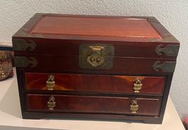 Vintage Schmuckschatulle / Truhe Holz, Asiatisch, Top!