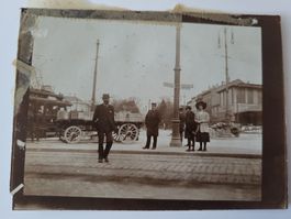 Alte Foto Basel mit Tram Strassenszene Pferdefuhrwerk RP