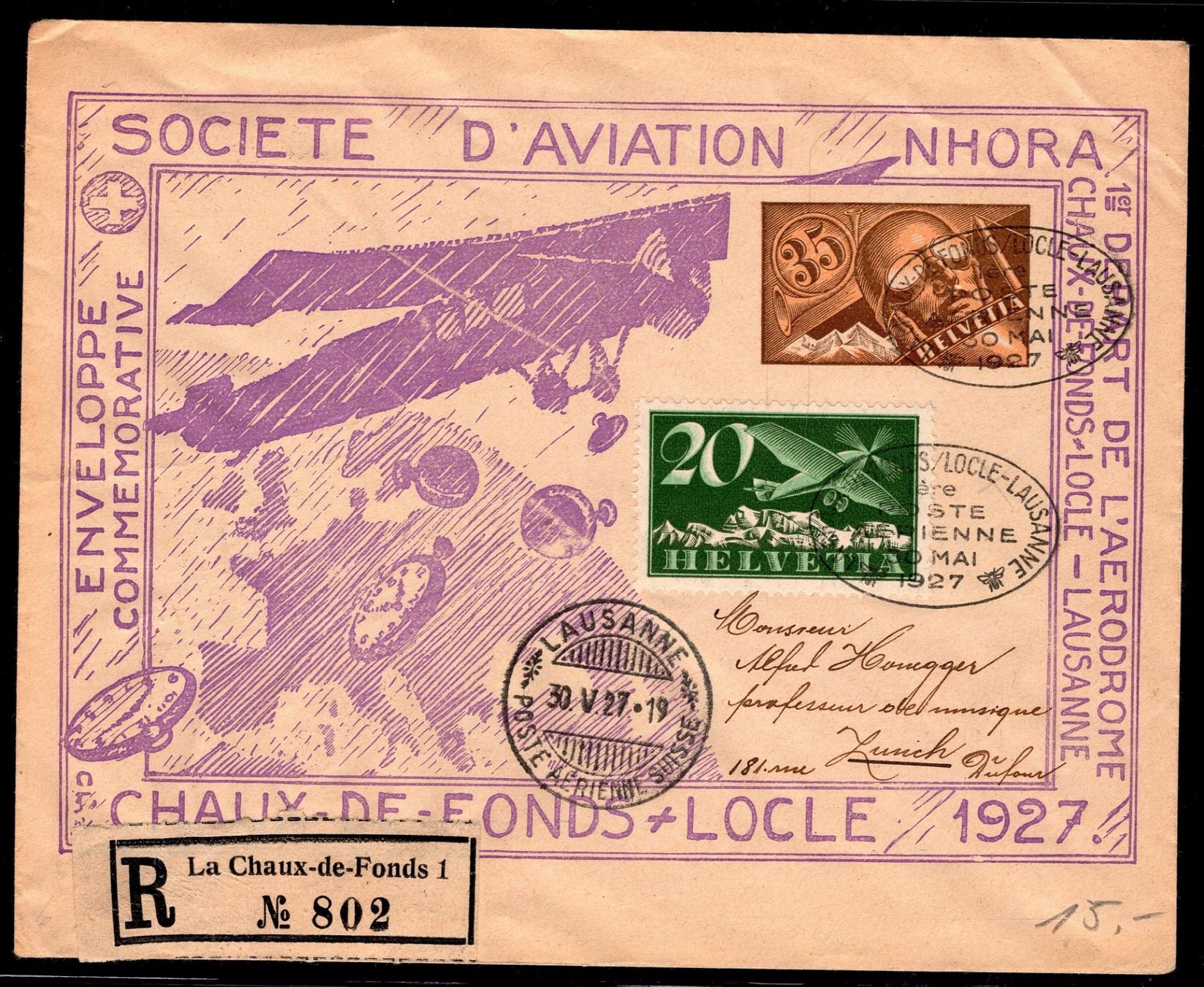 Alle Briefmarken: CH - Flugpost - regelm. Flug - RF 27.4D mit ZF - NOHORA – Gebraucht aus Rombach von VENTIS-Auktionen