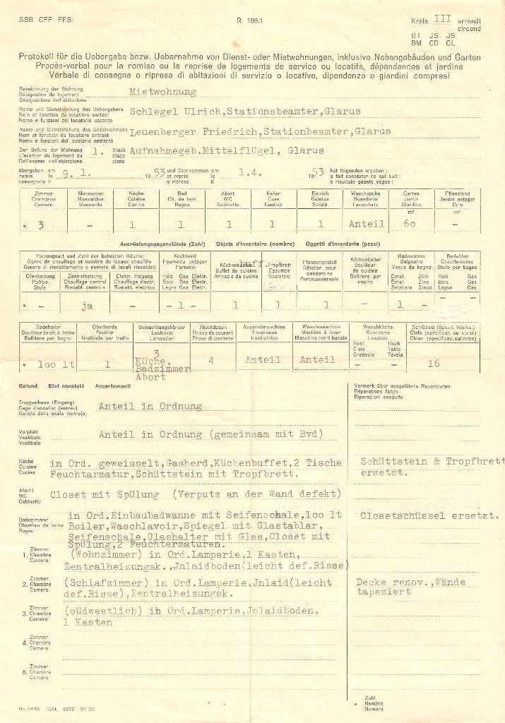 Dokumente: Mietvertrag vom Bhf. Glarus 1953 – Gebraucht aus Richterswil von solalex 1