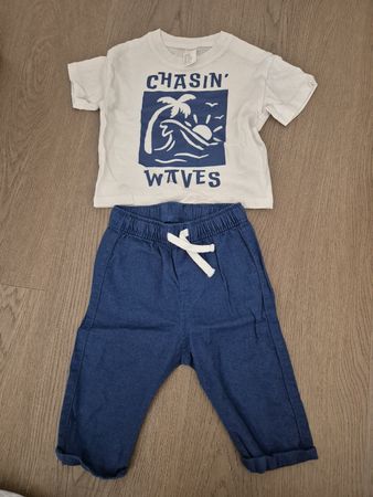 Kinder Set T-Shirt und Hose blau weiss Grösse 68, neu!