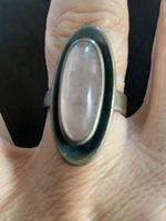 Vintage Silberring 925, grosser Rosenquarz Gr. 56-58