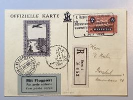Schweiz 1926, Off. Karte 1. Flugpost Basel-Schaffhausen, Top