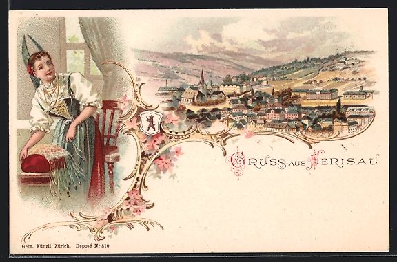 Cartoline postali: Litho Herisau, Ortsansicht aus der Vogel – Usato da Berlin venduto da bartko-reher