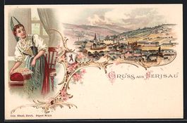 Litho Herisau, Ortsansicht aus der Vogel