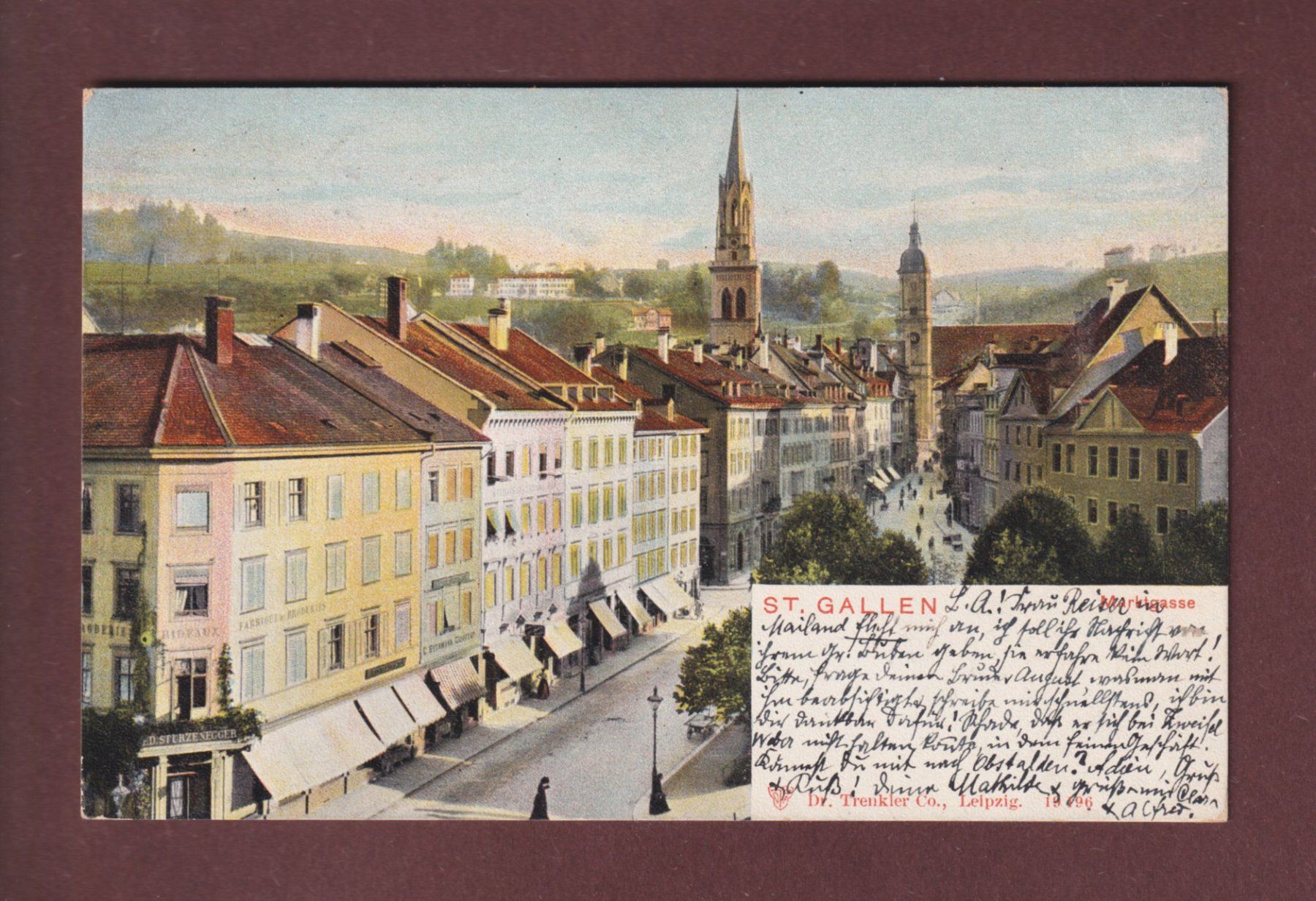 Cartoline postali: ST. GALLEN - Marktgasse - 1903 – Usato da Pully venduto da nicecards