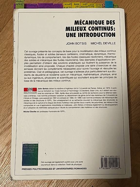 Libri: Mécanique des Milieux Continus: Une Introduction – Usato da Murten venduto da dhade 1