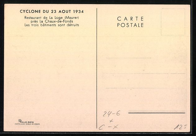 Cartoline postali: La Chaux-de-Fonds, Cyclone 1934, Restaur – Usato da Berlin venduto da bartko-reher 1