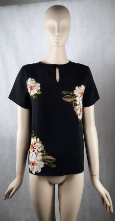 ONLY Rundhals Geblümte Kurzarm T-Shirt Print Black/Pink Gr38