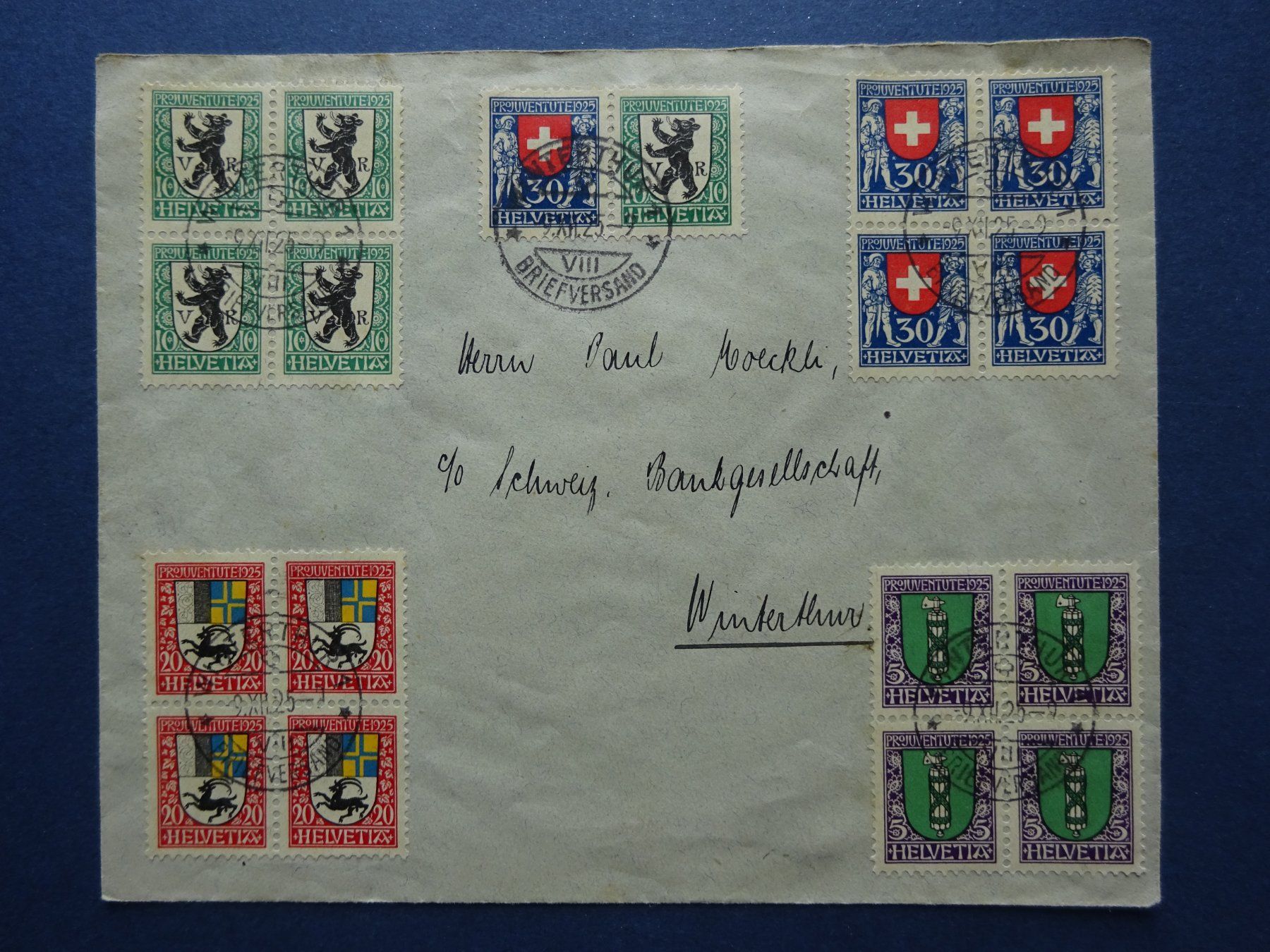 Tutti i francobolli: 1925 Pro Juventute 4er Block Satzbrief – Usato da Appenzell-Steinegg venduto da adi1975 1