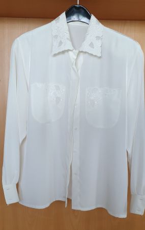 Bluse Damen weiss, Spitzenbesatz, langarm, 42 od. 44