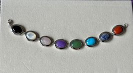 Armband mit echten Schmucksteinen, Silber 925, 21 cm, NEU