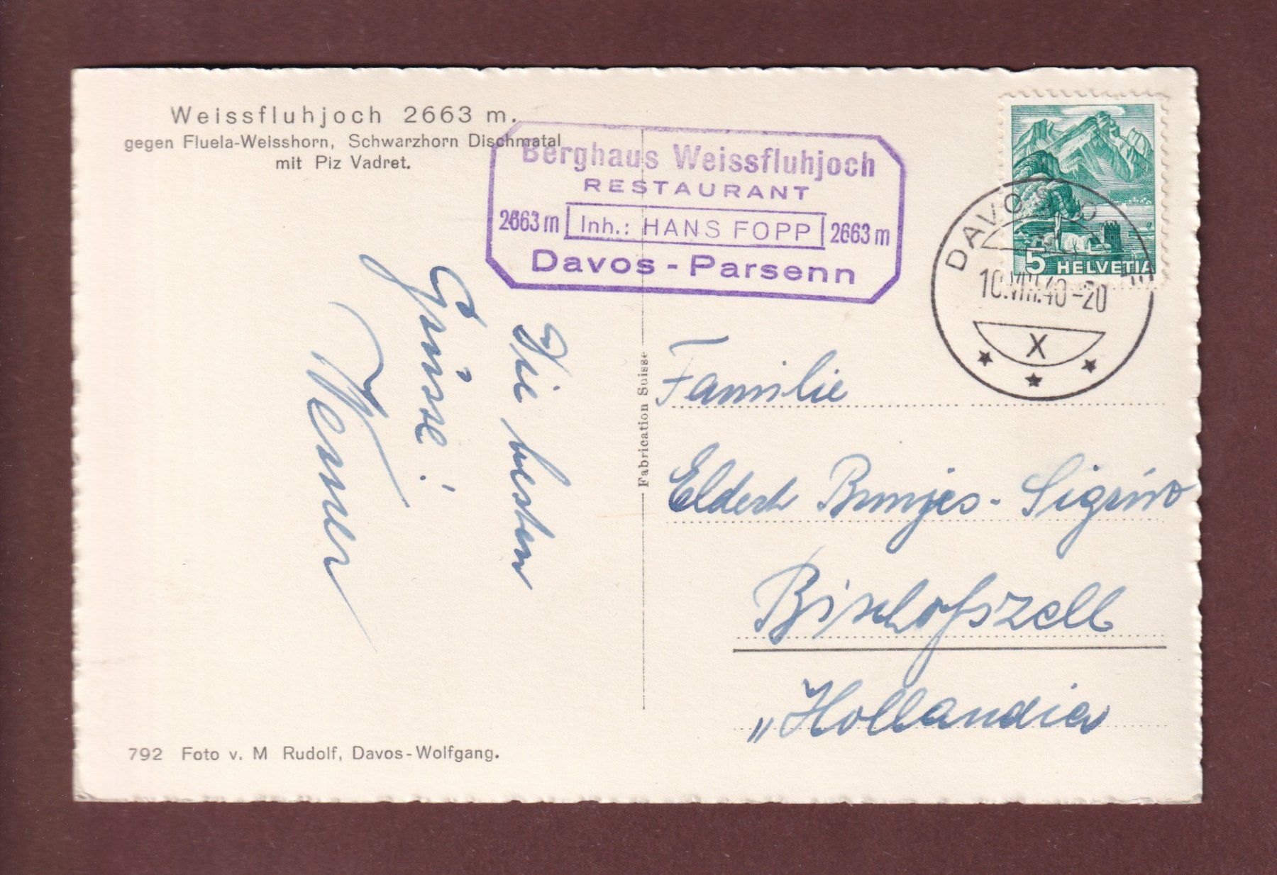 Ansichtskarten: WEISSFLUHJOCH - 1948 – Gebraucht aus Pully von nicecards-shop 1