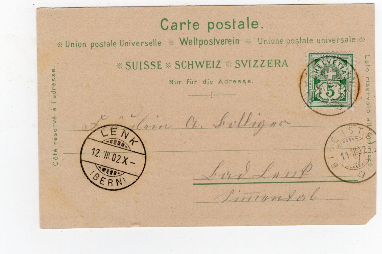 Cartoline postali: Biberstein Litho 1902 – Usato da Rapperswil SG venduto da INTELVI 1
