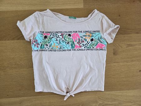 T-Shirt Benetton mit Papageien aus Pailletten Gr. 8-9 Jahre