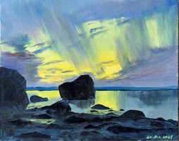 Ölgemälde Nordlicht 24x30cm Baumwolle