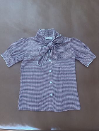 Cute Gingham check Blouse with Tie bow Neckline - XS