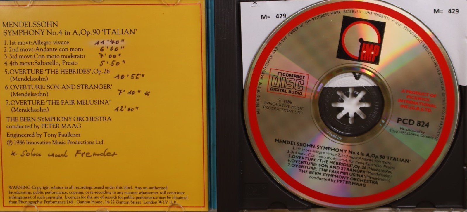 CDs: Symphony No.4 in A Op.90 'Italian' – Gebraucht aus Luzern von CONTENTI 1