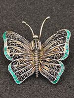 Jugendstil 800er Silber Filigran Brosche teil Email Top