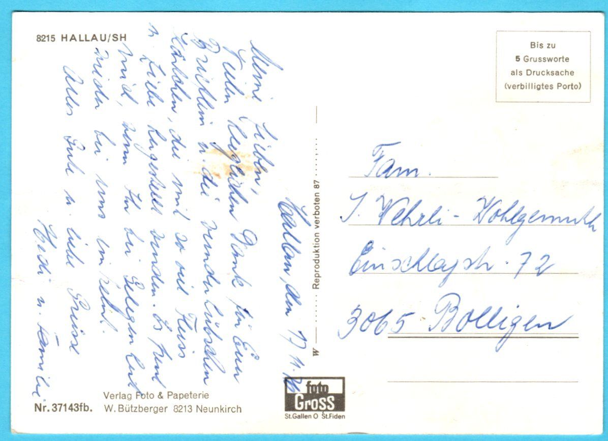 Cartoline postali: Hallau 1976 – Usato da Zürich venduto da Sion2006 1