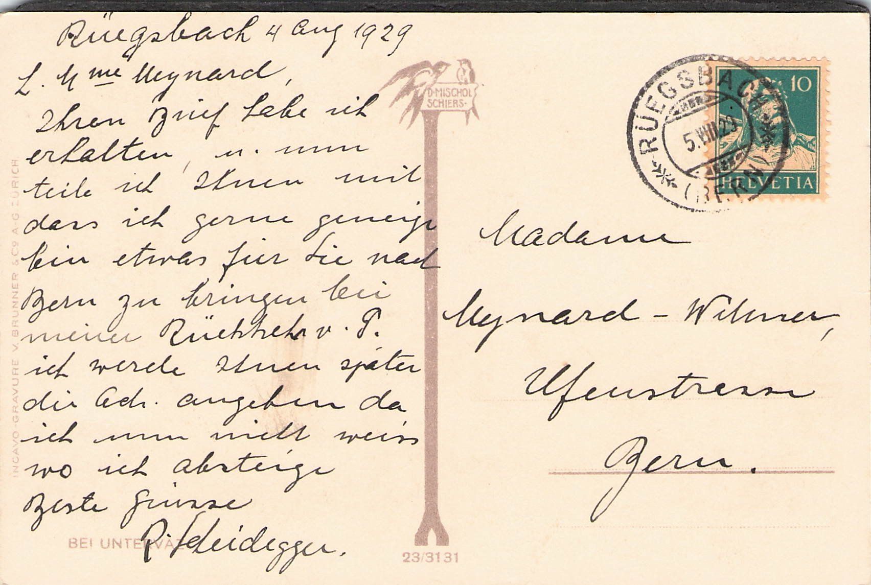Cartoline postali: #Untervaz GR , gel. 1929 – Usato da Reichenburg venduto da Pipo-67 1