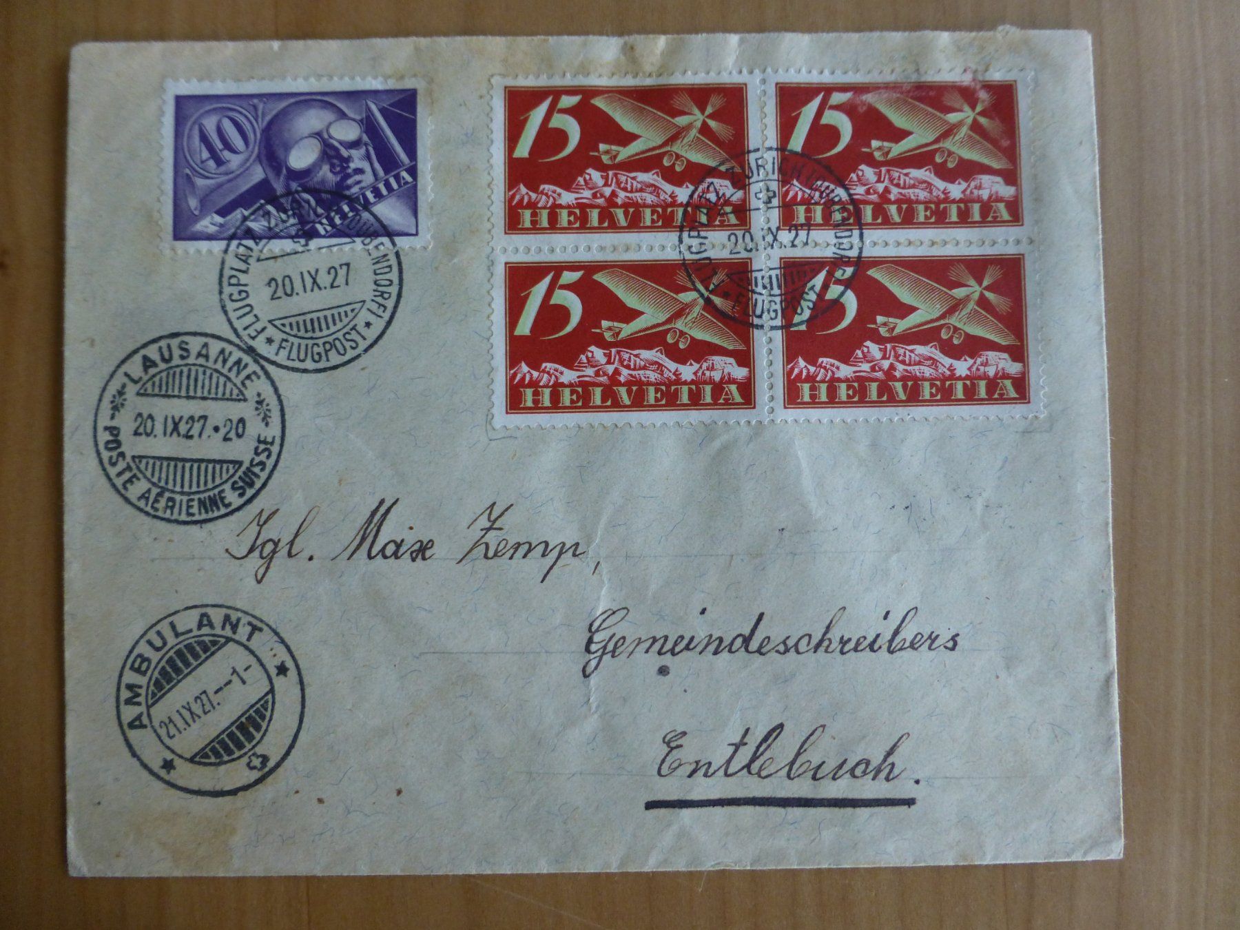 Tutti i francobolli: Luftpostbeleg, Stempel Zürich- Dübendort 20.IX.27 – Usato da Bettlach venduto da 1saurer