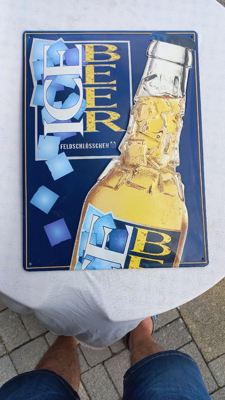 Feldschlösschen Ecriteaux:  Werbe Blech Schild , Feldschlösschen  , ICE BEER  ,  – D'occasion à Welschenrohr par Oldie551