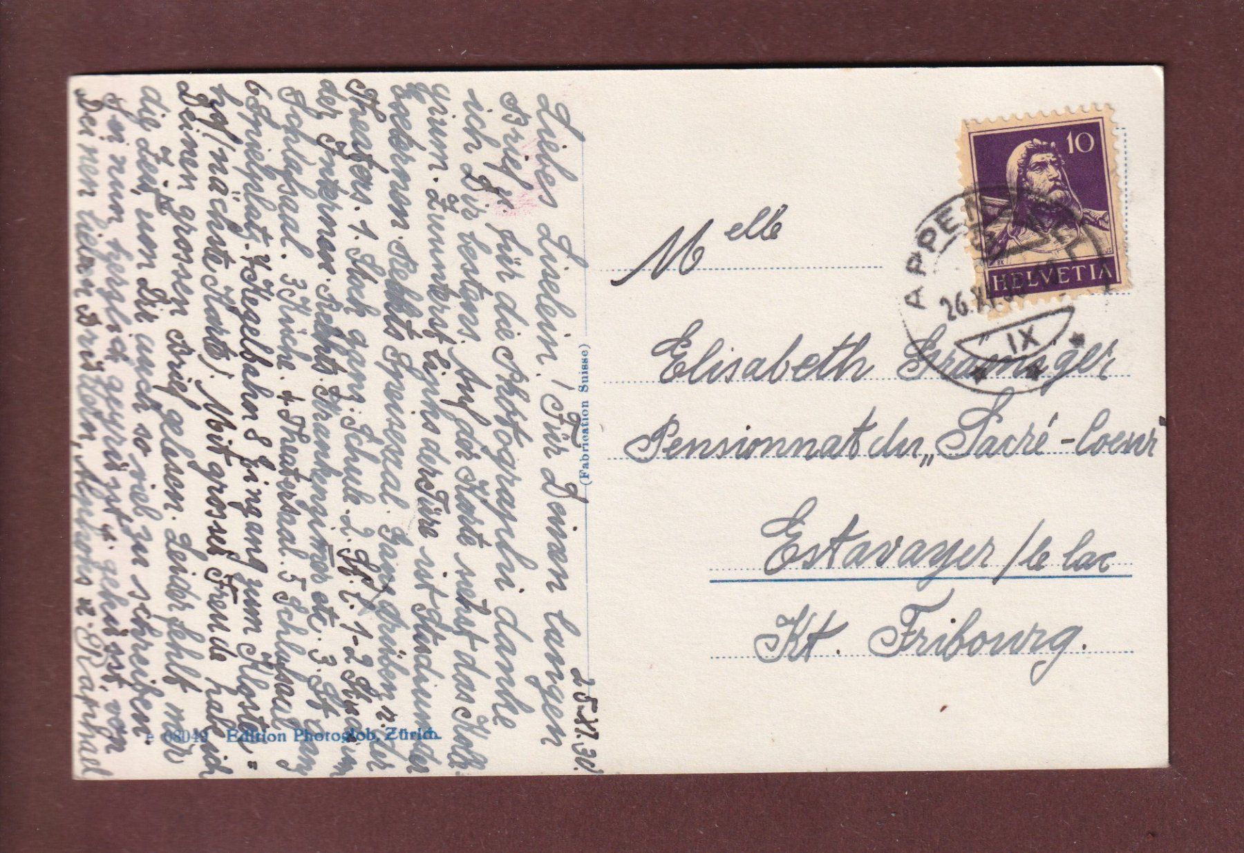 Cartoline postali: APPENZELL - Kollegium St. Antonius - 1930 – Usato da Pully venduto da nicecards 1