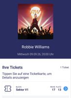 Robbie Williams Ticket Sektor V1, Reihe 17, Platz 13 - 09.09