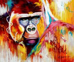 Modern Art - Gorilla mit Zigarre street art  50x60cm
