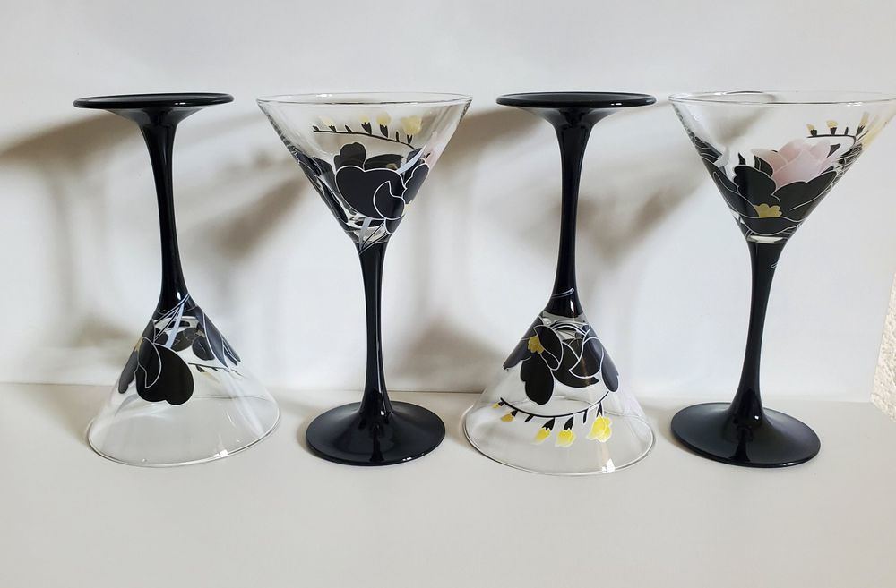 4 Verres à Cocktail Flamenco Tropical Belle Coupé 300ml - Design Vintage, Motif Feuilles, Cadeau Glamour