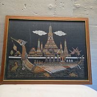 Asiatische Malerei auf Stoff im Holzrahmen..