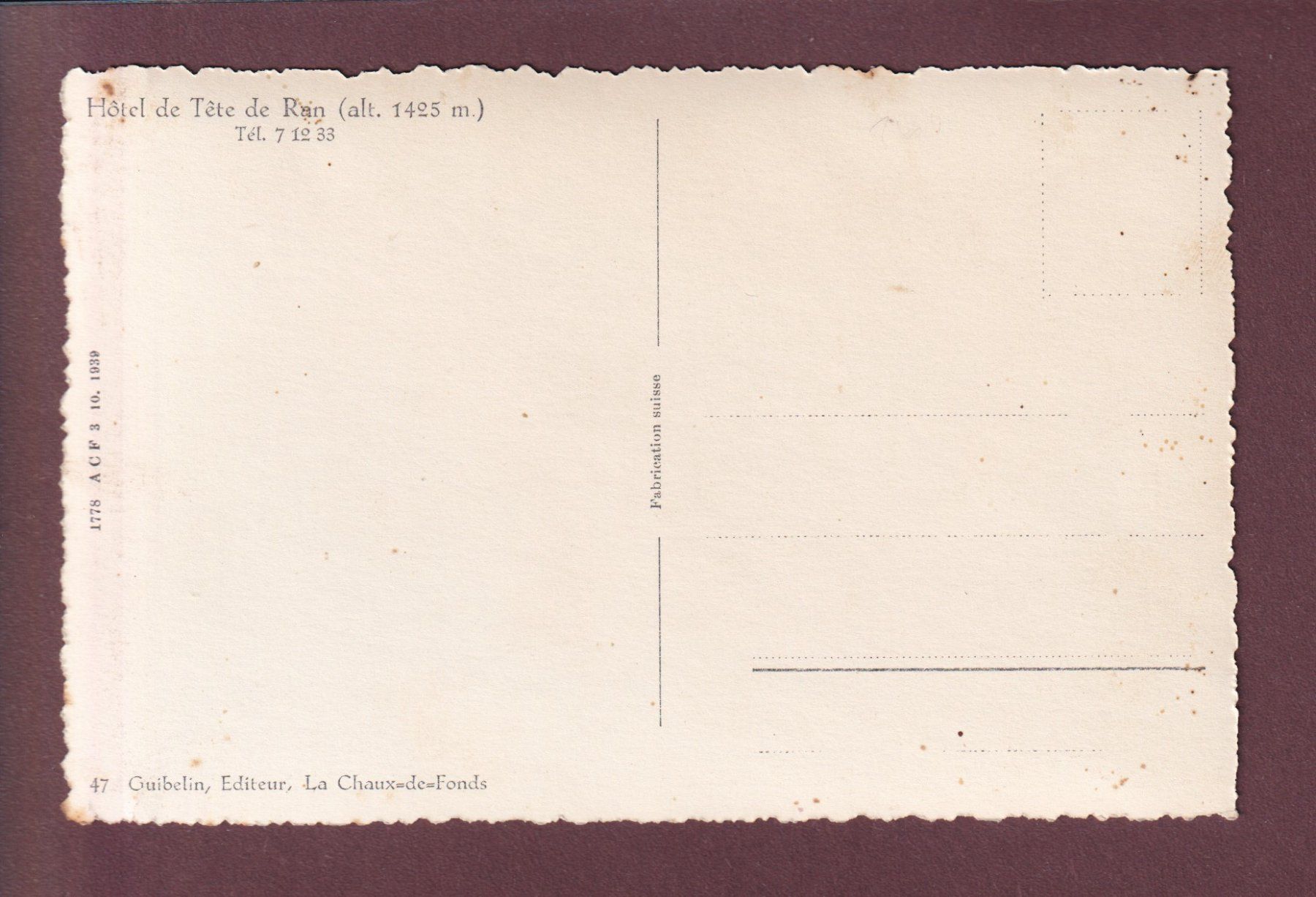 Cartoline postali: TÊTE DE RAN - Hôtel – Usato da Pully venduto da nicecards 1