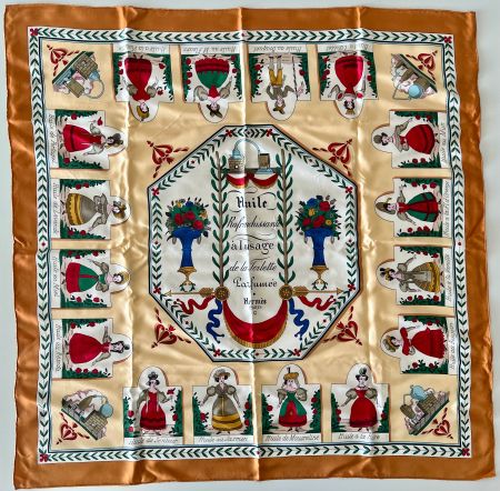 Superbe foulard HERMES-Paris "Huiles Parfumées", avec box