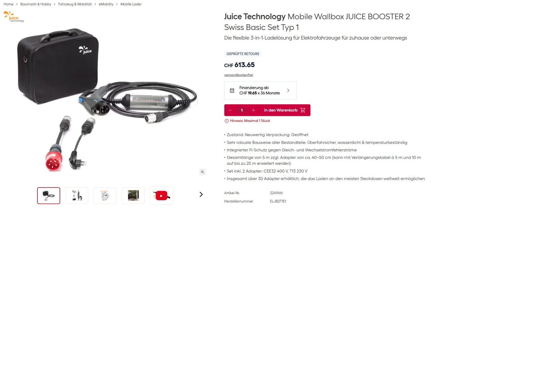 Juice Caricabatterie: Juice Booster2 EL-JB2T1E1 - Set + Adapter CEE16 – Nuovo (secondo la descrizione) da Heiden venduto da rb6_vjr6