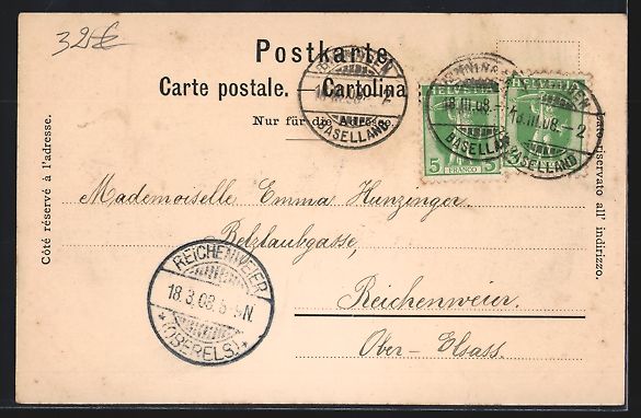 Cartoline postali: Binningen, Partie an der Schule und Blic – Usato da Berlin venduto da bartko-reher 1