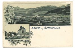 Gruss aus Appenzell (AI) Dorfansicht  Kirche - Litho um 1900