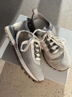 Brunello Cucinelli Metallic-Knit Sneakers Beige/Champagner 