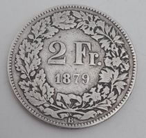 Pièce Suisse 2 Francs 1879 B Helvetia argent
