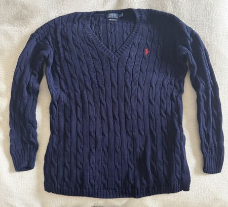 Pull Polo Ralph Lauren coton bleu torsadé col V taille S