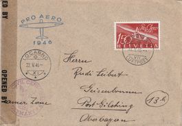 Flugpost Brief-Luzern-Locarno-Deutschland-1946 Zensurpost